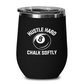 Billiard Black Edition Wine Tumbler 12oz - chalk softly - Pool Player Gifts Table Rail Balls Chalk Cue Sticks