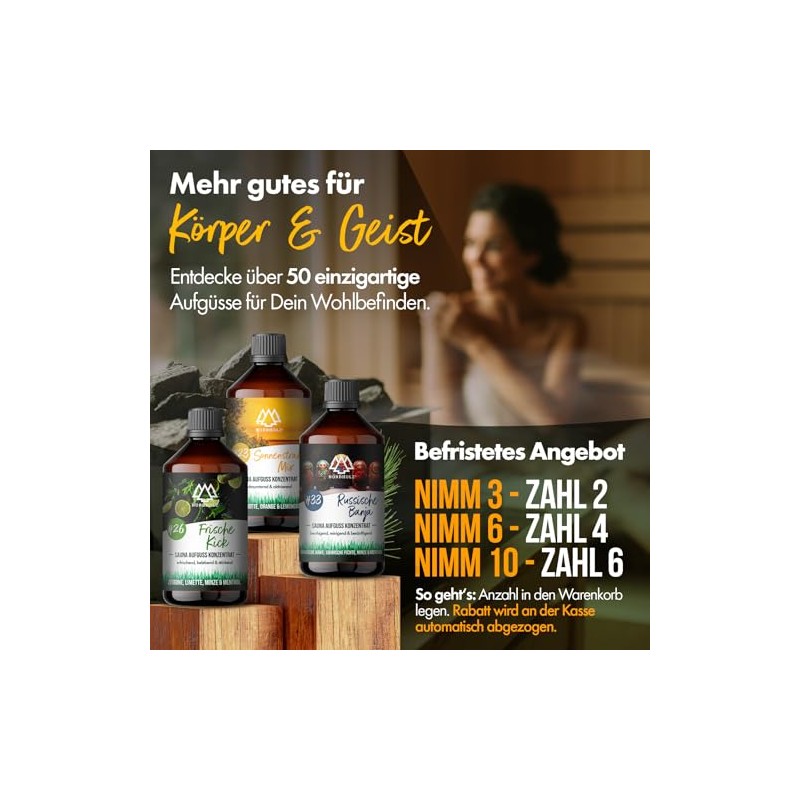 NORDHOLZ® Saunaaufguss [54 Sorten 15ml, 100ml, 250ml] - Sauna Aufgussmittel