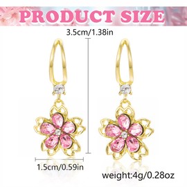 FDEETY Women's Earrings Cubic Zirconia Rhinestone Hanging Earrings Cherry Blossom Drop Statement Earrings Fashion Flower Earrings Jewellery Accessories for Women Girls, Metal, No Gemstone