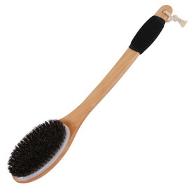 OWIIZI Horsehair Bath Brush Wooden Curved Long Handle Antiskid Shower Brush for Exfoliating, Natural Mane Scrubber for Back Use Wet or Dry,Back Scrub Deep Cleanse-17.2inches