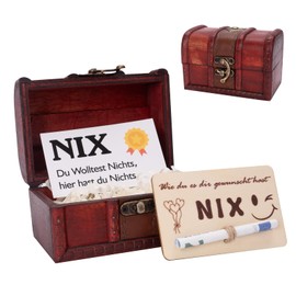 YYSWSAKY Nichts Geschenk Nix Geschenk für Alle Die Nichts Wollen Holz Schatztruhe mit Grußkarte Geldgeschenke Verpackung Nix Geschenk Lustige Geschenke zum Geburtstag Hochzeit für Männer Frauen