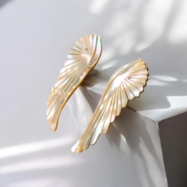 Mirlo Blanco - Juego de collar y aretes de alas de ángel para mujer hecho a mano con acero inoxidable artesanal