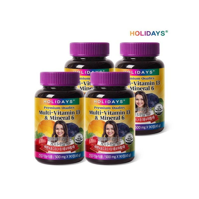 Holidays 홀리데이즈 멀티비타민13&미네랄6 90정 4병 (12개월분) Holidays Multivitamin 13 &