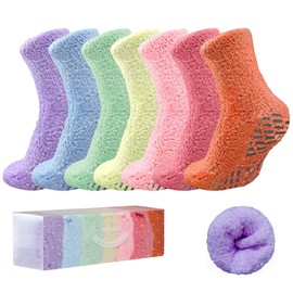 Bulinlulu Fuzzy Socks for Women with Grey Grips Plush Fuzzy Socks Sleep Cozy socks Sleep Socks Winter Soft Fluffy Socks(Light Blue/Yellow/Green/Rose/Pinks/Purple/Orange)