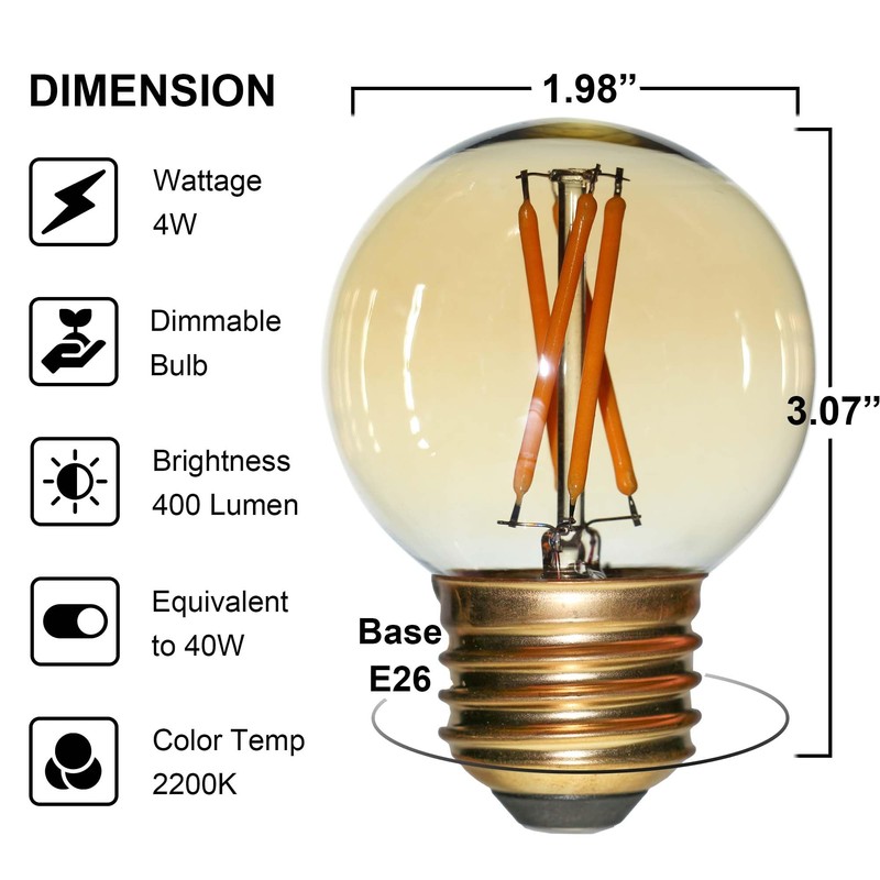 FANNIS 6 Pack G50 E26 Globe LED Light Bulbs Dimmable,