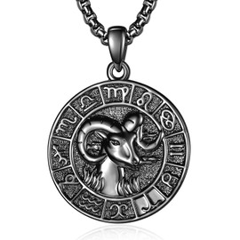 ADMETUS 12 Zodiac Sign Necklaces, 925 Silver Zodiac Sign Pendant Jewellery Round Zodiac Sign Constellation Chain Gifts for Men with 2.5 mm 22 Inches + 2 Inch Rolo Chains, Sterling Silver, No Gemstone