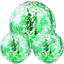Hsei 3 Pieces Inflatable Beach Ball Glitter Beach Ball Floatable Confetti Ball for Summer Beach, Pool and Party Favor (Green)