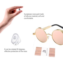BOZEVON Punk Round Sunglasses - Classical Metal Cycling Retro Sunglasses For Women & Men Gold-Pink