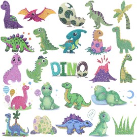 Hohamn Glitter Dinosaur Temporary Tattoos for Boys Kids- 12 Sheets Glitter Dinosaur Tattoos for Boys Kids Birthday Party Supplies Favors, Baby Shower, 120 Glitter Styles Dinosaur Tattoos