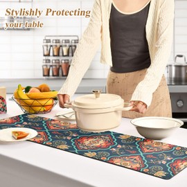 Eyanle Table Runner Trivet Heat Resistant Mat Pad Waterproof Non Slip Long Decorative Countertop Protector for Kitchen Dining Table 39x12In Retro Floral Olive