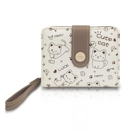 FuninCrea Small Wallets Woman, PU Leather Womens Wallet Credit Card Holder with 5 Cards and ID Window, Small Ladies Card Wallet Case Cute Compact Purse Wallet for Card Cash Coin Key (Brown)