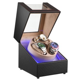 J&T Technology Watch Winder for Automatic Watches,Automatic Watch Winder with LED Light,Rotating Watch Case with Japanese Quiet Motor,4 Rotation Modes,USB Type C