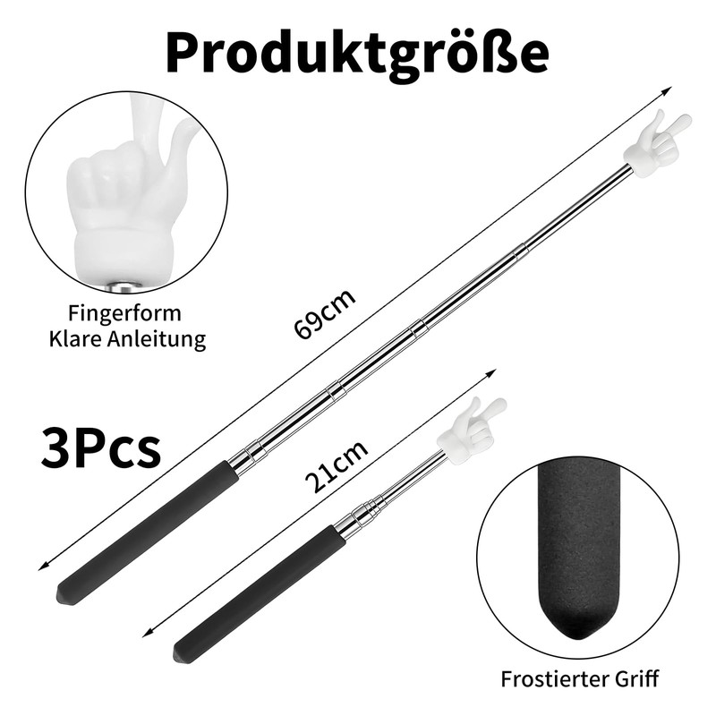 COZERI Set of 3 Extendable Stainless Steel Pointing Sticks, Telescopic