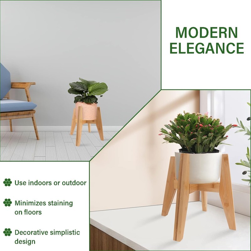 LEIMO KPARTS Adjustable Bamboo Plant Stand (8-12 inches), Mid Century