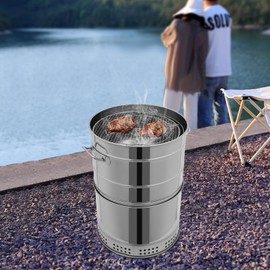 Vertical Charcoal Smoker Grill, Stainless Steel Charcoal Barbecue Grill with 50 Skewers, Grill Net, 16.14 x 25.98inch for Large-capacity, Portable Smokeless BBQ Charcoal Grill for Outdoor Cooking