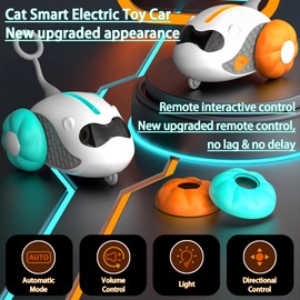Oiuyamn Interactive Cat Remote Control Toys, Smart Cat Toys with Feathers, Electric Cat Toys with LED Lights, Rechargeable Auto Mobile Cat Toys, Remote Control & Auto Mode