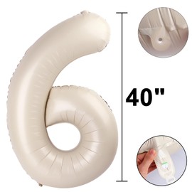 40 Inch Milk White Balloon Number 6 Balloon,6 Foil Mylar Helium Large Digital Balloon Birthday Numbers Jumbo Balloons 16th or 61st Anniversary Party Decorations Supplies