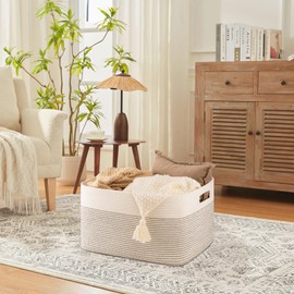 SIXDOVE 75L Large Blanket Basket, Toy Basket Bin for Kids, Cotton Rope Woven Storage Basket for Living Room, Bedroom, Nursery, Baby Room Decorative Organizer, 22''×17''×12'', Black & White