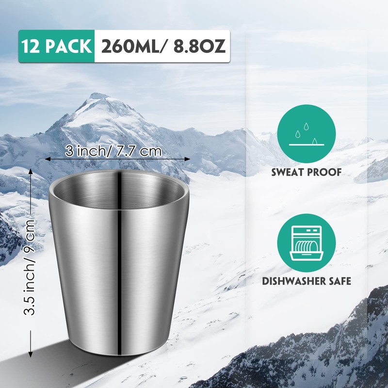 Amyhill 12 Pieces Stainless Steel Cups Double Wall Tumbler Glasses