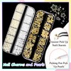 RODAKY 2 Boxes Gold Nail Charms and Flatback Pearls,Bow Charms