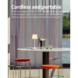 KDG Cordless LED Table Lamp Set of 2, Portables Fabric Shade Desk Lamps, 5000mAh Rechargeable Battery Powered Lighting, Dimmable Light for Dining Room, Bedroom, Bedside, Night Light, Balcony (Beige)