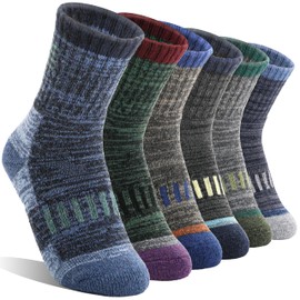 Kids Merino Wool Hiking Socks Boys Girls Toddler Thermal Winter Warm Thick Cushioned Socks 6 Pairs Gifts Stocking Stuffers(Assorted,1-3T)