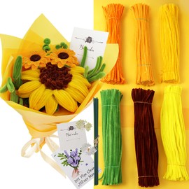 LARDUX 600Pcs Pipe Cleaners Set - Yellow Pipe Cleaner Crafts DIY Flowers Chenille Stems Pipe Cleaners Bulk with Paper, Ribbon, Floral Wire, Instructions for DIY Art (Yellow
