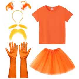 zsccxq 5 Pcs Orange Accessories Costume Set T Shirt Tutu Skirt Headband Mustache Eyebrows Set for Girls Cosplay Party Favor (100cm)