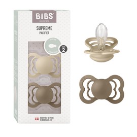 Bibs BIBS Pacifiers - Supreme Collection | BPA-Free Baby Pacifier | Made in Denmark | Set of 2 Vanilla/Dark Oak Color Premium Soothers | Size 6-18 Months