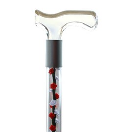 Elegant Acrylic Designer Walking Cane (Custom Lengths, Red & White Silk Roses)