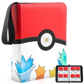 Card Binder Collectible Trading Card Albums Fits 400 Cards with 50 Removable Sleeves, 4 Pocket Portable Trading Card Guardian Binder Zipper Collection Album Holder with Carry Strap, Game Card book