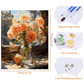 UNIVERTEN Paint by Numbers Adults Children Beginners DIY Hand Painted Oil Painting on Canvas Kit for Home Decoration or Birthday Christmas Gift with Paint and Brush, Dolphins 40 x 50 cm (Vase)