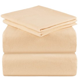 Mellanni 100% Cotton Flannel Sheet Set - Lightweight 4 pc Luxury Bed Sheets - Cozy, Soft, Warm, Breathable Bedding - Deep Pockets - All Around Elastic (King, Beige)
