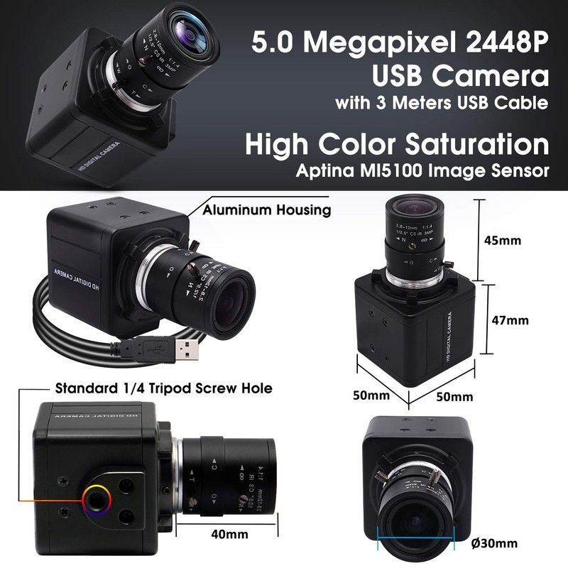 Svpro USB Camera with Zoom 2.8-12 mm Varifocal Lens, 5MP