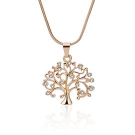 Women's Necklace Classic Tree of Life Pendant Necklace for Girls Gold or Silver Long Chain Necklace with CZ Crystal Jewelry (Gold Plated)