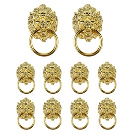 Coshar 10pcs Lion Head Pull Handle Knob Pull Ring Classical Antique Ring Pulls Handle for Dresser Cabinet Drawer,Retro Style,Gold