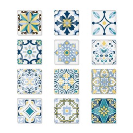 MultiValue Fridge Magnets, Pack of 12 Lightweight Flower Tile Pattern Fridge Magnets Delicate Square 3D Glass Magnets with Strong Magnets for Magnetic Board Office and Households (A)