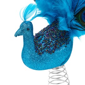 Blue Peacock Christmas Tree Topper, Peacock Tree Toppers with Fluffy Artificial Feathers, Christmas Ornaments Home Party Supplies (Blue, 3.15" * 11.8")