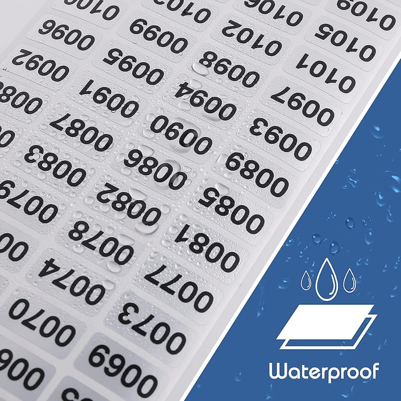 Dzxin Number Stickers,0001 to 2000 Consecutive Number Label Stickers Waterproof