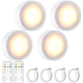 JOFLVA Cabinet Lighting 4 Pieces, Under-Unit Light Kitchen LED, 3 Colours, Dimmable, 5 Brightness Levels, with 2 Remote Control, 4 USB Cables, Kitchen Touch Light with Timer, Magnetic (with Metal