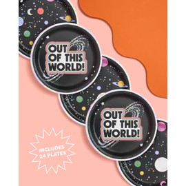 xo, Fetti Space Out Of This World Paper Plates, Iridescent Foil | 24 pcs 9" | Kids Decorations, Outer Space Party Setting, Birthday Decor, Alien Planet Tablescape, Galaxy Table Decor