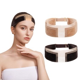 Bafiwu Lace Wig Cap Set, 2 Pack Elastic Wigcaps with Headband, Adjustable Anti-slip Wig Grip Accessories, Brown and Nude