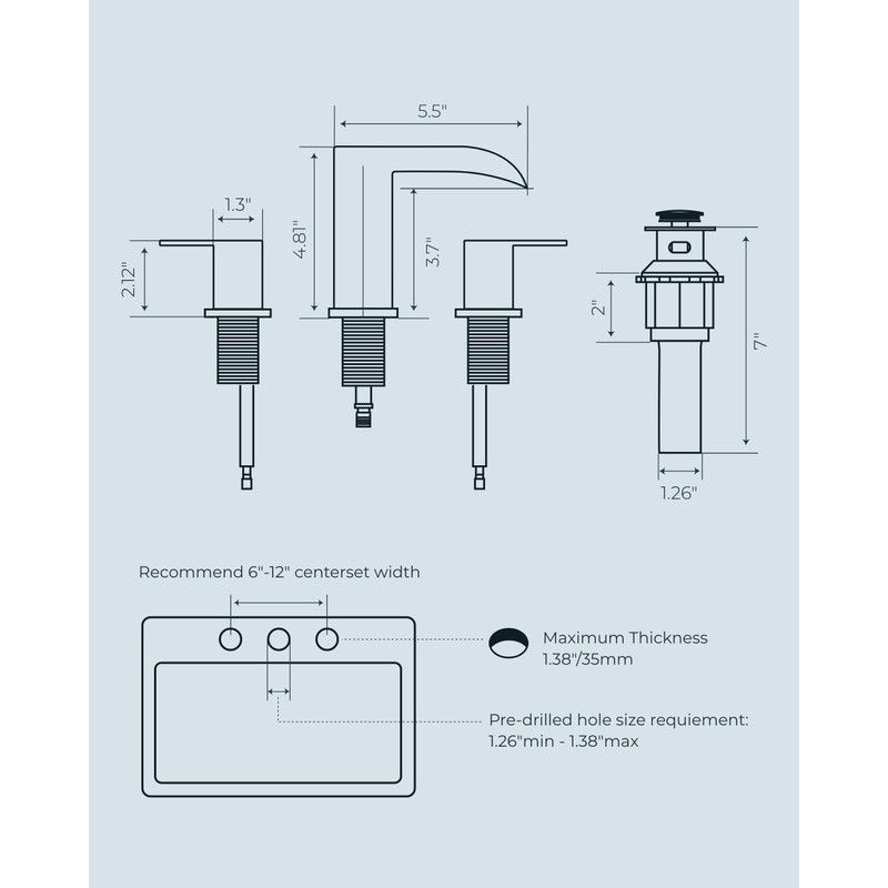 FORIOUS Square Black and Brushed Nickel Bathroom Faucets 3 Hole,
