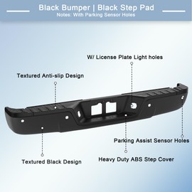 KUIPERAUTO Rear Step Bumper W/Step Pad Compatible for 2007 2008 2009 2010 2011 2012 2013 Toyota Tundra w/Packing Sensor Holes Steel Back Bumpers Assembly -Black