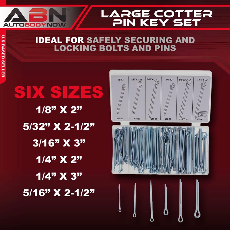 ABN Large Cotter Pin Key 144 pc Assortment Set 1/8