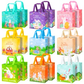 RICEDUO 18 Pcs Easter Egg Hunt Bags, Easter Tote Bags with Handles for Kids, Reusable Non-Woven Exchange Gifts Wrapping Bags for for Baskets, Egg Hunt Game Party Supplies