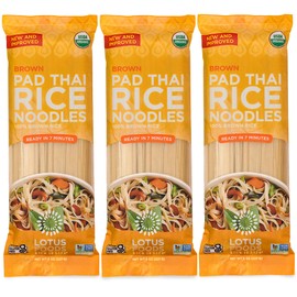 Lotus Foods Organic Brown Rice Pad Thai Noodles, Vegan - 8 Oz (Pack of 3)