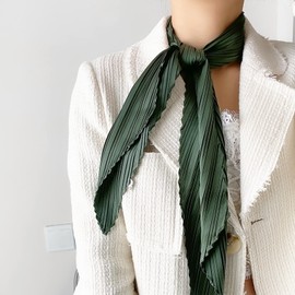 LumiSyne Pleated Square Scarf for Women Plain Silky Satin Neckerchief Lightweight Bandana Head Scarf Headpiece Hair Scarf, forest green