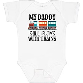inktastic Daddy Still Plays with Trains Baby Bodysuit Newborn 0020 White 2ea64