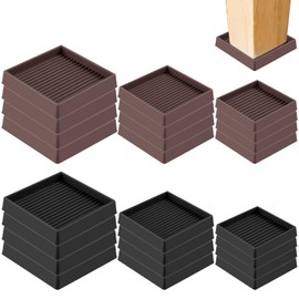 Swpeet 4Pcs 2" x 2" Square Brown Rubber Anti Skid Caster Cups Non Slip Furniture Pads Kit, Anti-Slip Gripper, Anti Skid Furniture Feet Anti Slide Floor Stoppers for Bed Couch Table Chair Stoppers